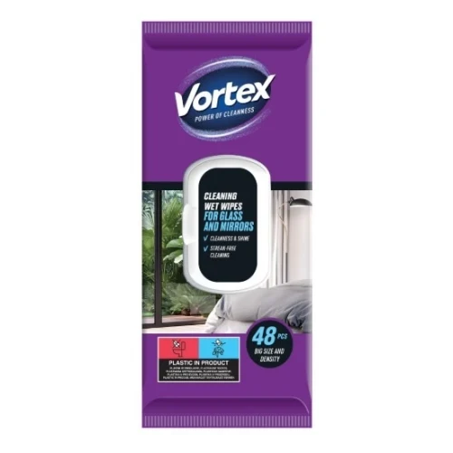 Влажные салфетки Vortex для стекол и зеркал 48 шт