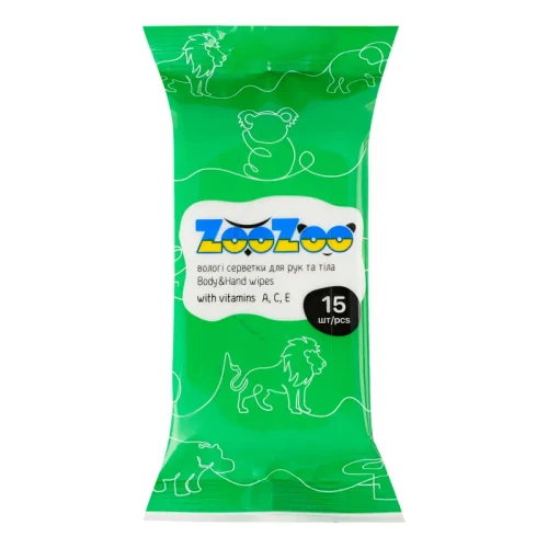 ZooZoo Салфетки влажные для рук и тела с витаминами A,C,E 15 шт 1/36