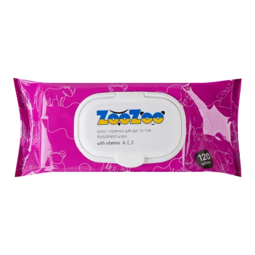 ZooZoo Салфетки влажные для рук и тела с витаминами A,C,E 120 шт 1/12