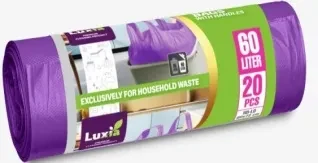 LUXIA Пакеты для мусора с ручками 60 л 20 шт / Фиолетовые