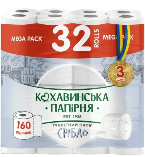 KOHAVINKA Туалетная бумага 32 рул 3 слоя Silver 160 лист 18,40 м 1/1