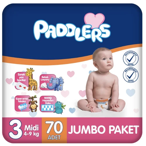 Подгузники Paddlers Jumbo упаковка №3 Midi 4-9 kg 70 шт