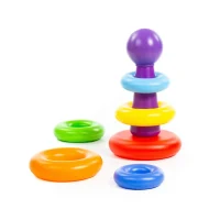 Piramidă pentru copii cu inele colorate și bilă, 8 piese, Polesie (62383) 2