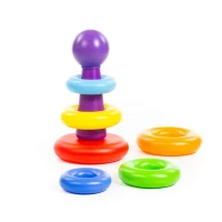 Piramidă pentru copii cu inele colorate și bilă, 8 piese, Polesie (62383) 3