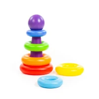 Piramidă pentru copii cu inele colorate și bilă, 8 piese, Polesie (62383) 4