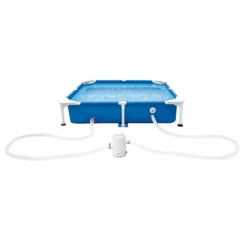Металлический каркасный бассейн для домашних животных Pet Pool 152×152×30 см, 537 л, фильтр 1136 л/ч, скиммер и брезент, Intex (48402)