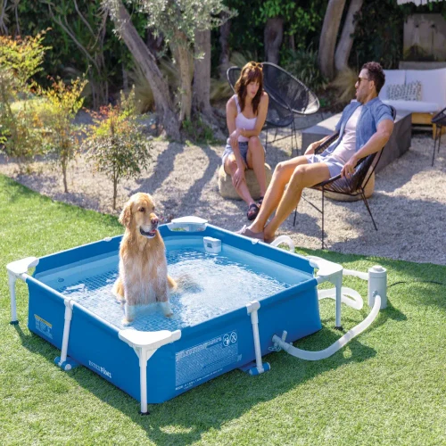 Металлический каркасный бассейн для домашних животных Pet Pool 152×152×30 см, 537 л, фильтр 1136 л/ч, скиммер и брезент, Intex (48402)