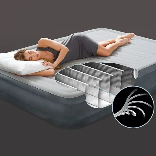 Надувная кровать Queen Comfort-Plush со встроенным насосом, 152×203×46 см, макс. 272 кг, Интекс (64414)