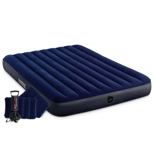 Надувной матрас Queen Classic Downy с подушками и ручным насосом, 152×203×25 см, макс. 272 кг, Интекс (64765)