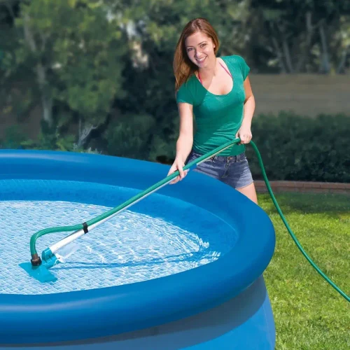 Set de curățare piscină până la 488 cm, mâner telescopic 239 cm, plasă și duză de aspirare cu sac colector, Intex (28002)