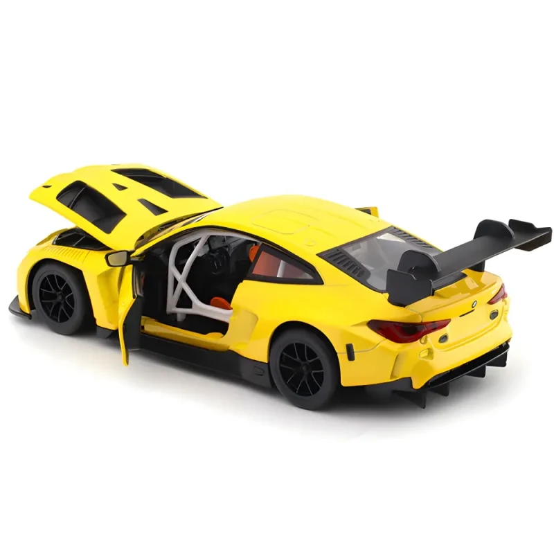 Mașină din metal BMW M4 GT3, scară 1:24, galbenă, MSZ (68277A) 7