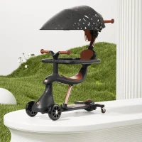 RTM Scooter (74000) Детский самокат с сиденьем, солнцезащитным козырьком и родительской ручкой, трансформируемый, светящиеся колеса, черный 2