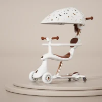 RTM Scooter (74002) Детский самокат с сиденьем, солнцезащитным козырьком и родительской ручкой, трансформируемый, светящиеся колеса, белый 2