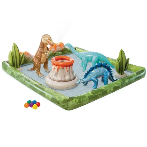 Надувной игровой центр Jurassic Adventure, 201×201×36 см, 410 л, макс. 81 кг, 2+ года, Intex (56132)