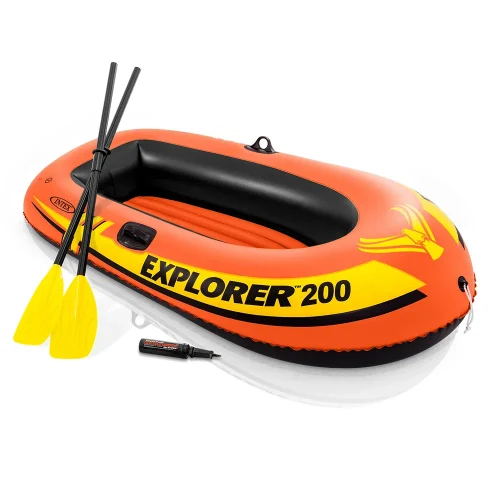 Надувная лодка Explorer 200 с веслами и насосом, 185×94×41 см, макс. 95 кг, 6+ лет, Интекс (58331)