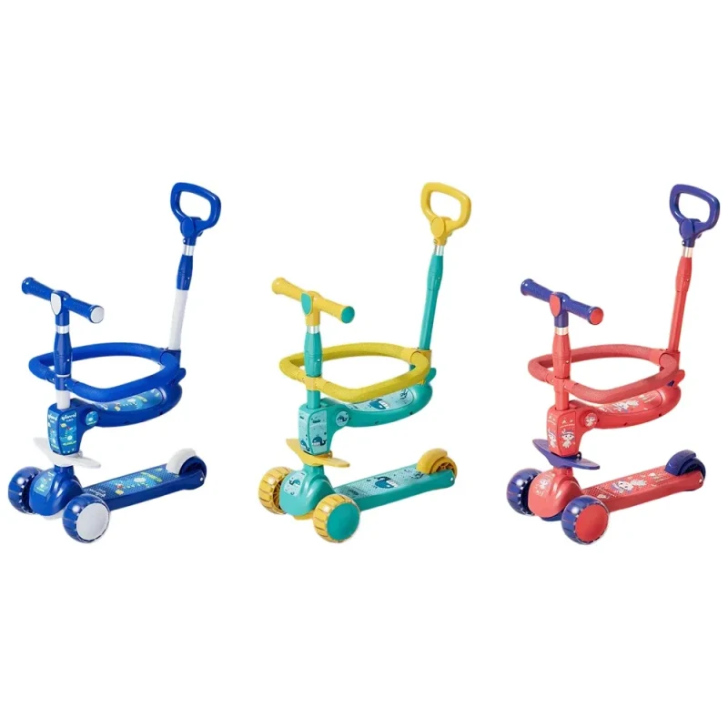 Trotinetă pentru copii 6 în 1 cu scaun, mâner parental, roți luminoase și muzică, 3 culori, RTM Scooter (JSC366) 4