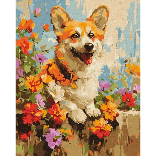 Картина по номерам Корги среди цветов, 30×40 см, Идейка (KHO6616)