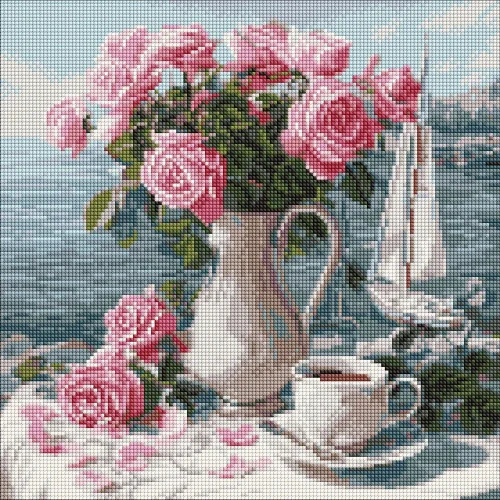 Mozaic cu diamante Trandafiri de dimineață, 40×40 cm, Ideyka (AMO8341)