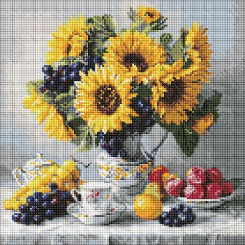 Mozaic cu diamante Floarea-soarelui cu struguri, 40×40 cm, Ideyka (AMO8338)
