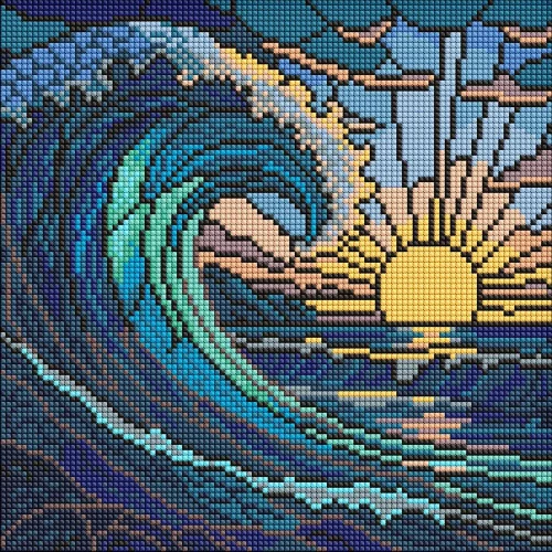 Mozaic cu diamante Valul în sticlă colorată, 30×30 cm, Ideyka (AMO8320)