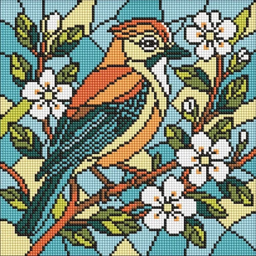 Mozaic cu diamante Gaiță în sticlă colorată, 30×30 cm, Ideyka (AMO8317)