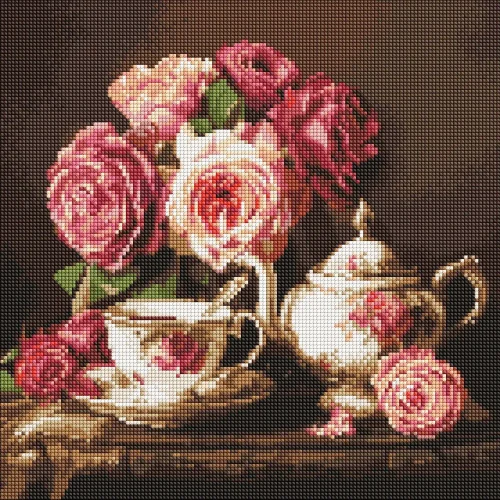 Mozaic cu diamante Trandafiri оn noapte, 40×40 cm, Ideyka (AMO8344)