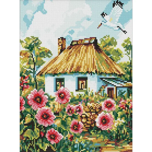 Mozaic cu diamante Flori lângă casă, 30×40 cm, Ideyka (AMO8266)