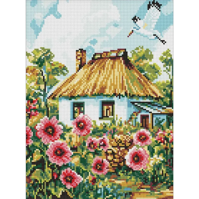 Mozaic cu diamante Flori lângă casă, 30×40 cm, Ideyka (AMO8266) 2