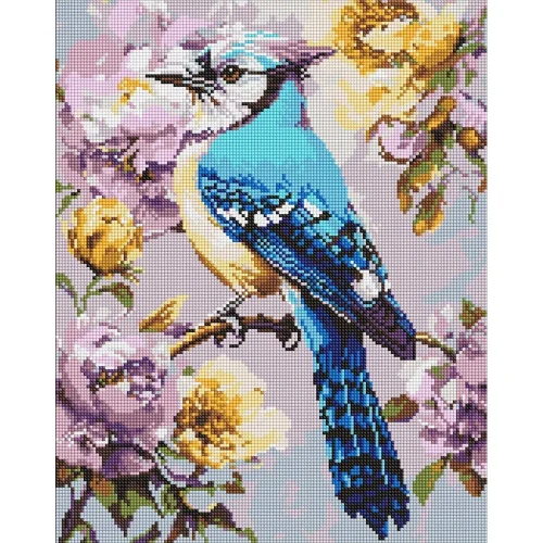 Mozaic cu diamante Gaiță printre bujori, 40×50 cm, Ideyka (AMO8294)