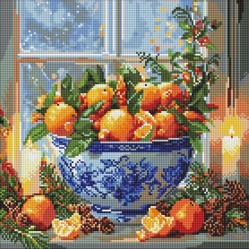 Mozaic cu diamante Fructe citrice în vază, 40×40 cm, Ideyka (AMO20007)