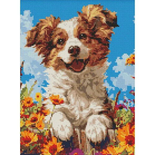 Mozaic cu diamante Cățeluș în flori, 30×40 cm fără ramă, Ideyka (AMC8022)