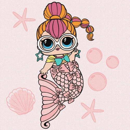Pictură pe numere L.O.L. Surprise! Mermaids Neon QT, 40×40 cm, Ideyka (KHO6264)