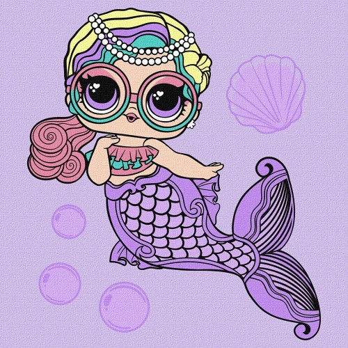 Pictură pe numere L.O.L. Surprise! Mermaids Miss Sea, 40×40 cm, Ideyka (KHO6263)