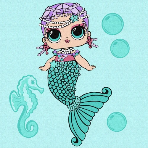 Pictură pe numere L.O.L. Surprise! Mermaids Merbaby, 40×40 cm, Ideyka (KHO6262)