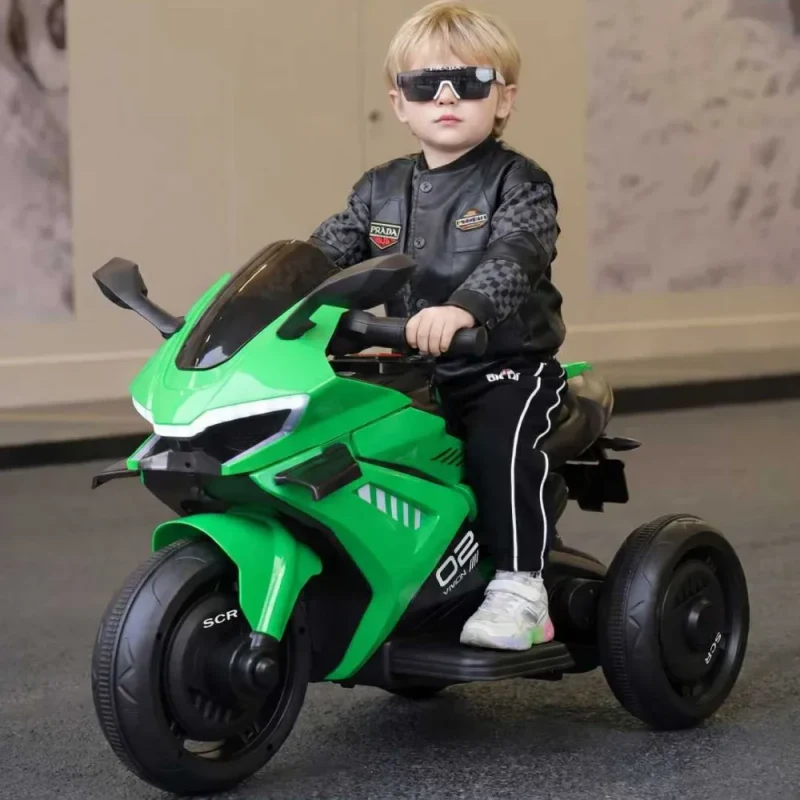 Motocicletă electrică pentru copii cu telecomandă, verde (RTW8) 2