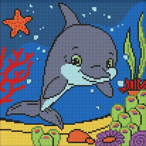 Mozaic cu diamante Delfin, 30×30 cm, Ideyka (AMO8111)