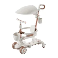 RTM Scooter (79267) Детский самокат с сиденьем, солнцезащитным козырьком и родительской ручкой, трансформируемый, светящиеся колеса, музыка и подсветка, белый