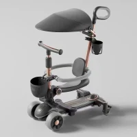 RTM Scooter (76129) Детский самокат с сиденьем, солнцезащитным козырьком и родительской ручкой, трансформируемый, светящиеся колеса, музыка и подсветка, черный 2