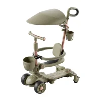 RTM Scooter (78314) Детский самокат с сиденьем, солнцезащитным козырьком и родительской ручкой, трансформируемый, светящиеся колеса, музыка и подсветка, зеленый