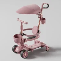 Trotinetă pentru copii cu scaun, parasolar și mâner parental, transformabilă, roți luminoase, muzică și lumini, roz, RTM Scooter (78642) 2