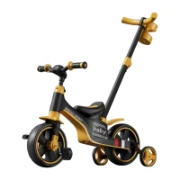 Tricicletă 4 în 1 pentru copii, cu mâner parental, muzică și lumini, portocalie (74267)