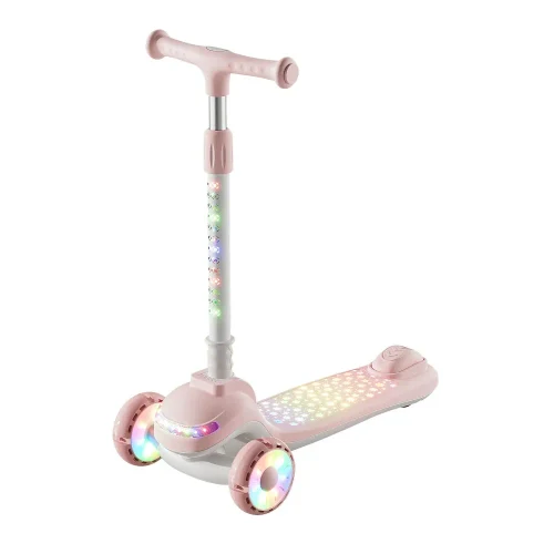 3-колесный детский самокат RTM Scooter с подсветкой, музыкальной и световой платформой, руль с подсветкой, розовый, самокат RTM (40656)