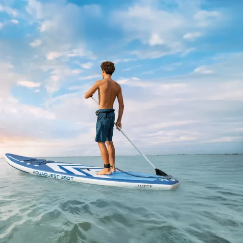 Надувная доска для SUP Aqua Quest 350T, 350×79×15 см, в комплекте с насосом, веслом и сумкой, макс. 160 кг, Интекс (68247)
